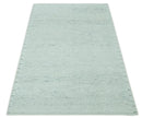 Carved Texture Modern Geometrical Bricks Design Ivory and Light Blue Hand Knotted 5x8 wool Area Rug by The Rug Decor