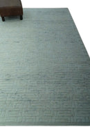 Carved Texture Modern Geometrical Bricks Design Ivory and Light Blue Hand Knotted 5x8 wool Area Rug by The Rug Decor