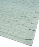 Carved Texture Modern Geometrical Bricks Design Ivory and Light Blue Hand Knotted 5x8 wool Area Rug by The Rug Decor