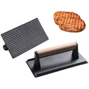GobekUsa Cast Iron Steak Press Plate with Wooden Handle - Rectangular Meat Press Tool