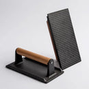 GobekUsa Cast Iron Steak Press Plate with Wooden Handle - Rectangular Meat Press Tool