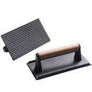 GobekUsa Cast Iron Steak Press Plate with Wooden Handle - Rectangular Meat Press Tool
