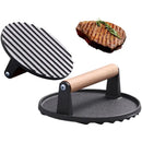 GobekUsa Cast Iron Steak Press Plate with Wooden Handle - Kitchen Barbecue Tool