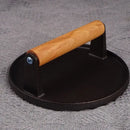GobekUsa Cast Iron Steak Press Plate with Wooden Handle - Kitchen Barbecue Tool