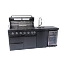 Castelle Flame Avalon 43-Inch 6-Burner 85K BTU Outdoor BBQ Kitchen Grill Island With Wine Fridge, Rotisserie Kit, And Sink (SAK23864)