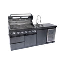 Castelle Flame Avalon 43-Inch 6-Burner 85K BTU Outdoor BBQ Kitchen Grill Island With Wine Fridge, Rotisserie Kit, And Sink (SAK23864)