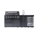 Castelle Flame Avalon 43-Inch 6-Burner 85K BTU Outdoor BBQ Kitchen Grill Island With Wine Fridge, Rotisserie Kit, And Sink (SAK23864) by SAKSBY WHOLESALE