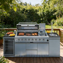 Castelle Flame Capri 96-Inch 6-Burner 85000 BTU Outdoor Kitchen Liquid Propane Grill Island With Fridge (SAK42895) by SAKSBY WHOLESALE