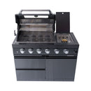 Castelle Flame Ember Premium Black Stainless Steel 4-Burner Liquid Propane Kitchen Grill Island With Rotisserie Kit (SAK48157)