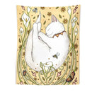 Cat botanical flower wall tapestry cream sleeping cat bedroom decor by Decorbites