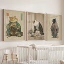 Japanese Ukiyo-e Style Cat Wall Art Set of 3. Tea Ceremony by Wall Art Set