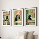 Funny Bathroom Poster. Japan Cat Pooping Wall Art Set of 3 by Wall Art Set