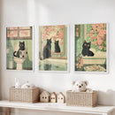Funny Bathroom Poster. Japan Cat Pooping Wall Art Set of 3 by Wall Art Set