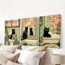 Funny Bathroom Poster. Japan Cat Pooping Wall Art Set of 3 by Wall Art Set