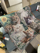 GobekUsa Cat Sunflower Knitted Sofa Cover - Multi-functional Blanket, Bed Cover, Floor Mat, and Tapestry for Home Decor.