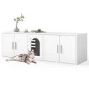 Cat Litter Box Enclosure for 2 Cats with Double Rooms and Sisal Scratching Mat-White by DirectDeals