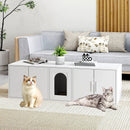 Cat Litter Box Enclosure for 2 Cats with Double Rooms and Sisal Scratching Mat-White by LJGDeals