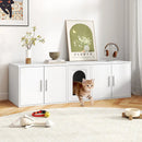 Cat Litter Box Enclosure for 2 Cats with Double Rooms and Sisal Scratching Mat-White by LJGDeals