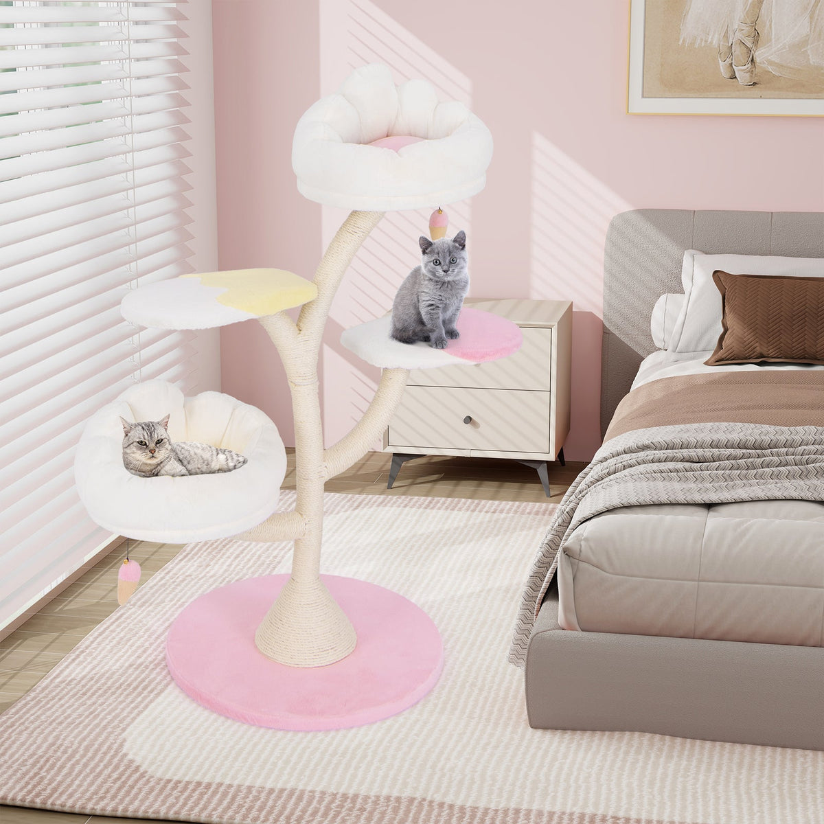 Multi-Layer Cat Tree Cat Tower with 2 Cat Perches 2 Platforms-Pink, photo 6 of 8