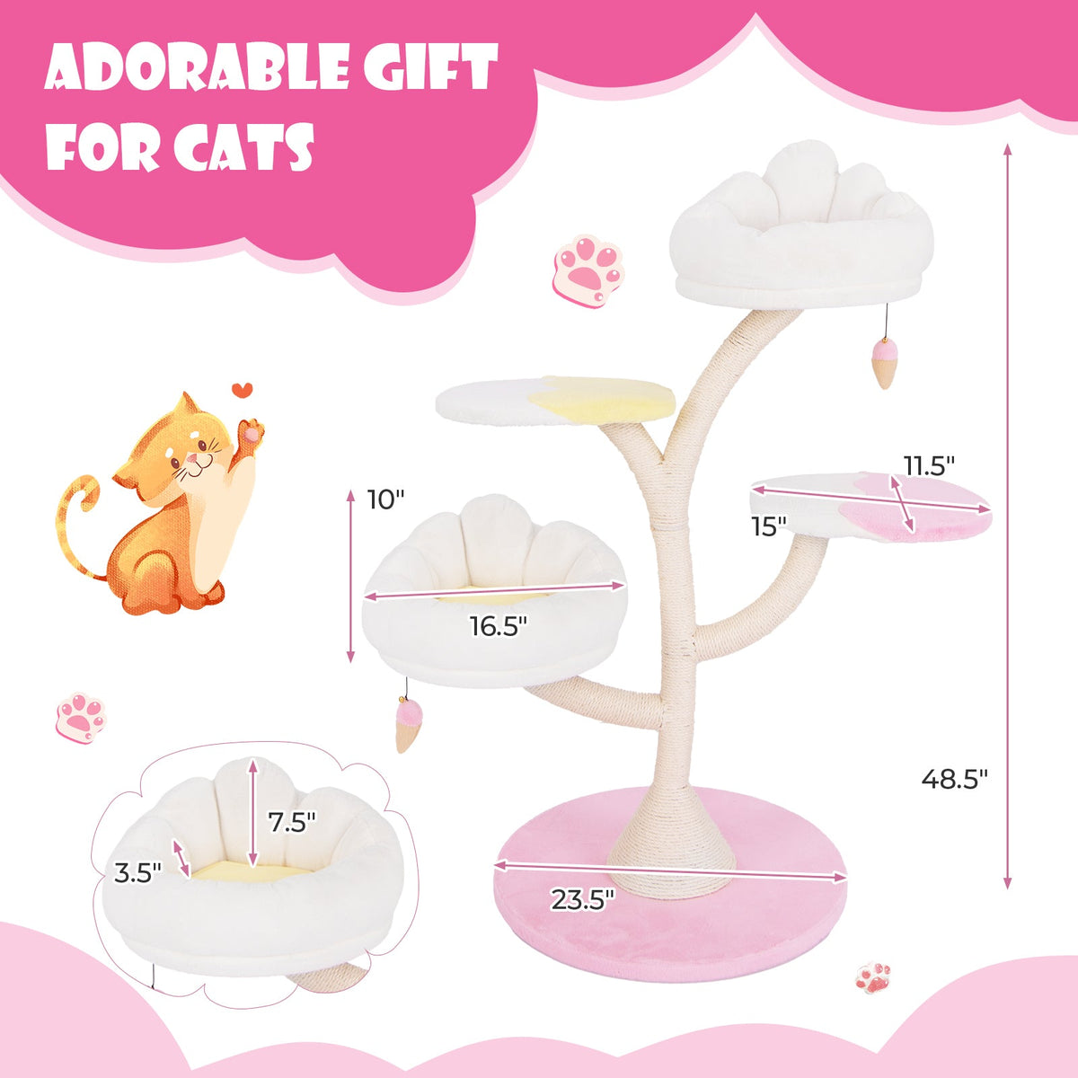 Multi-Layer Cat Tree Cat Tower with 2 Cat Perches 2 Platforms-Pink, photo 5 of 8