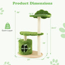 38 Inch Cute Cat Tree for Indoor Cats with Fully Wrapped Sisal Scratching Posts-Green by LJGDeals
