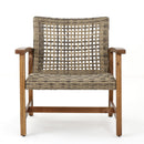 Outdoor Acacia Wood Wicker Club Chairs with Acacia Wood Frame, 2-Pcs Set