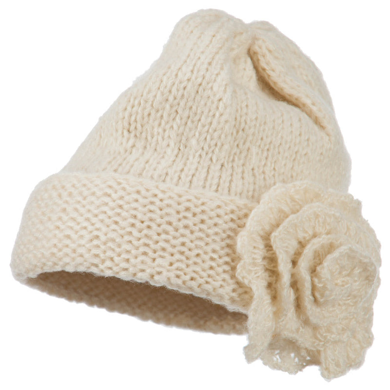 Ladies Flower Accent Cuff Beanie