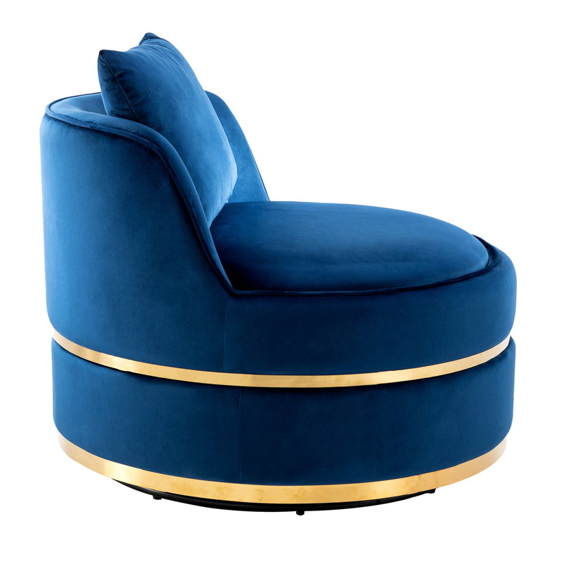 360 Degree Swivel Accent Chair Velvet Modern Upholstered Barrel Chair Over-Sized Soft Chair with Seat Cushion for Living Room, Bedroom, Office, Apartment, Blue