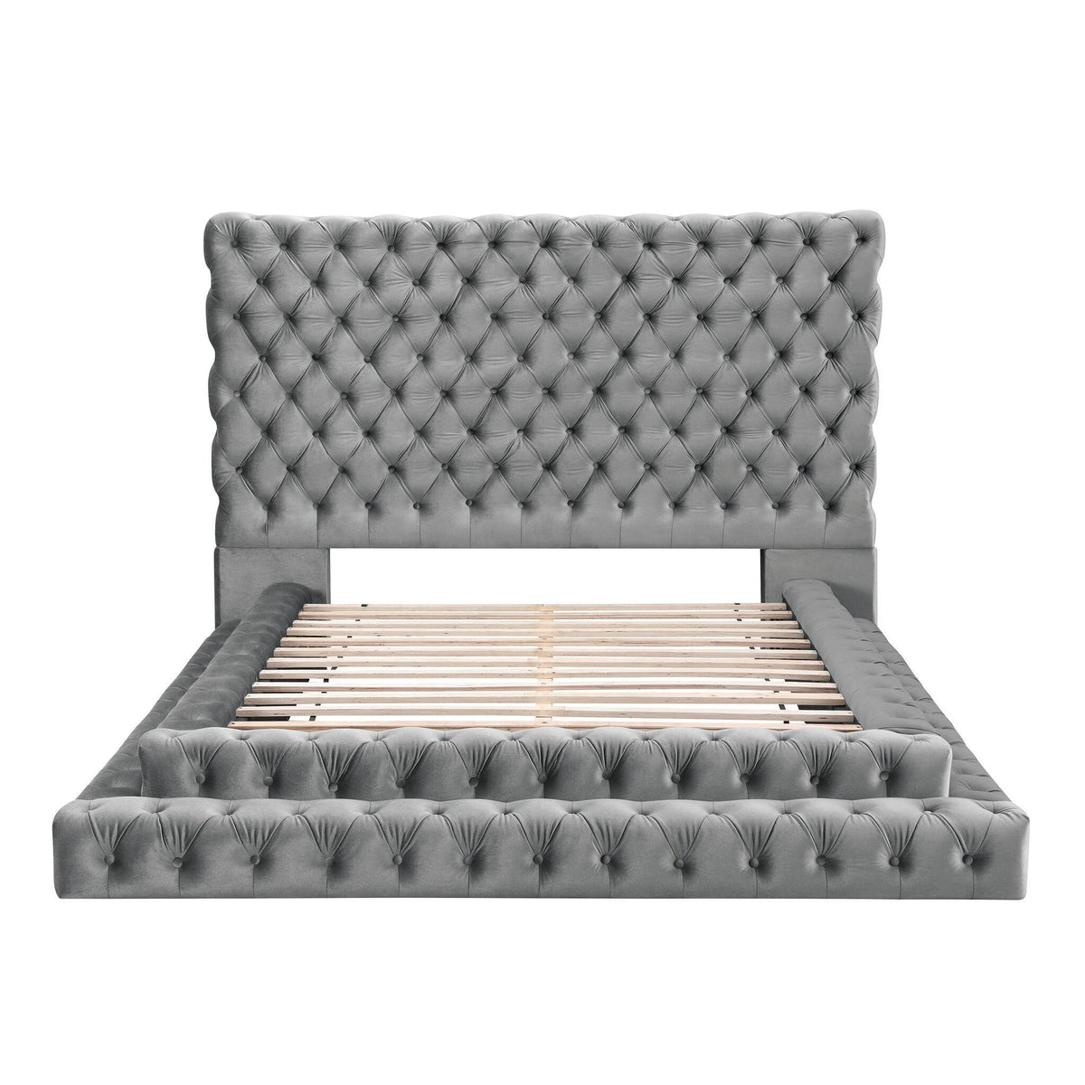 Tufted Oversized Headboard Platform Bed With Fully Upholstered Frame, photo 2 of 9