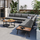 6-Piece Outdoor Sectional Sofa Set with Round Nesting Coffee Tables and Seating Sofa with Cushions for Patio, Porch and Garden (Grey)