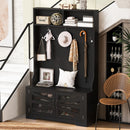Entryway Bench With Coat Rack, 3 In 1 Design And Adjustable Shelves