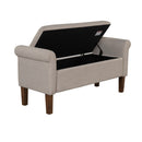 Upholstered Storage Bench With Rolled Armrests - Beige by HouseOfZazla