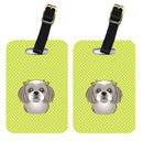 Checkerboard Lime Green Gray Silver Shih Tzu Luggage Tag