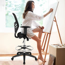 Mesh Drafting Chair Office Chair with Adjustable Armrests and Foot-Ring-Black by LJGDeals