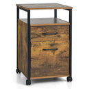 2 Drawer Mobile File Cabinet Printer Stand with Open Shelf for Letter Size-Rustic Brown by DirectDeals