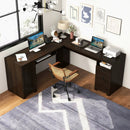 66 Inch L-Shaped Writing Study Workstation Computer Desk with Drawers-Coffee by LJGDeals