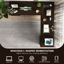 66 Inch L-Shaped Writing Study Workstation Computer Desk with Drawers-Coffee by DirectDeals