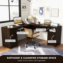 66 Inch L-Shaped Writing Study Workstation Computer Desk with Drawers-Coffee by DirectDeals