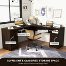 66 Inch L-Shaped Writing Study Workstation Computer Desk with Drawers-Coffee by LJGDeals