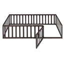 Twin Size Floor Bed Frame With Fence And Door - Walnut by HouseOfZazla