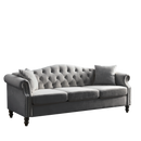 79" Chesterfield Sofa Grey Velvet for Living Room, 3 Seater Sofa Tufted Couch with Rolled Arms and Nailhead for Living Room, Bedroom, Office, Apartment, two pillows
