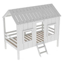 Twin Size Low Loft House Bed With Roof And 2 Front Windows - White by HouseOfZazla
