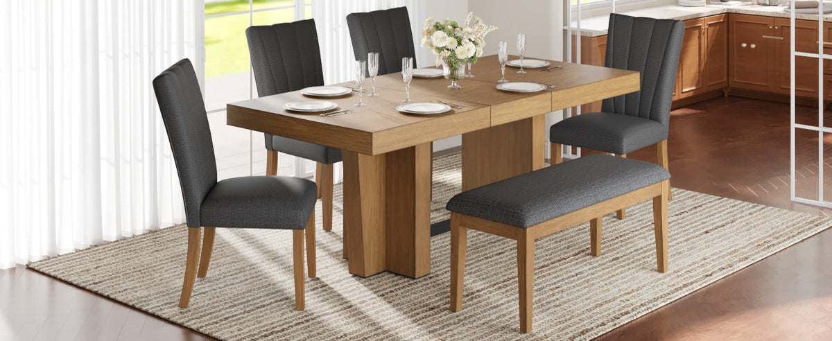 TOPMAX Farmhouse Extendable Wood Dining Table Set for 6, photo 3 of 10