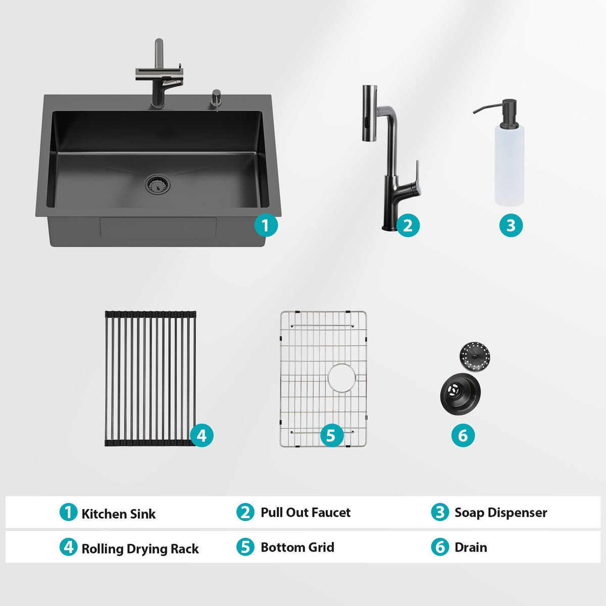 Drop-In Stainless Steel Kitchen Sink With Pull-Out Faucet And Soap Dispenser, photo 16 of 18
