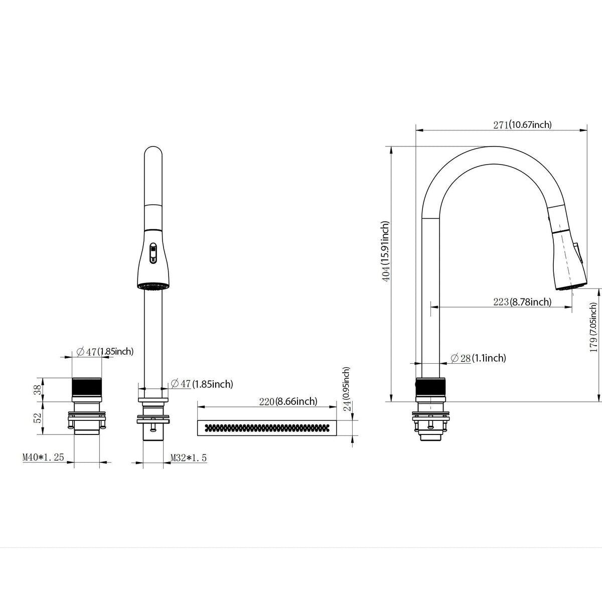 Undermount Stainless Steel Kitchen Sink With Pull Down Faucet & Ledge Workstation, photo 20 of 23