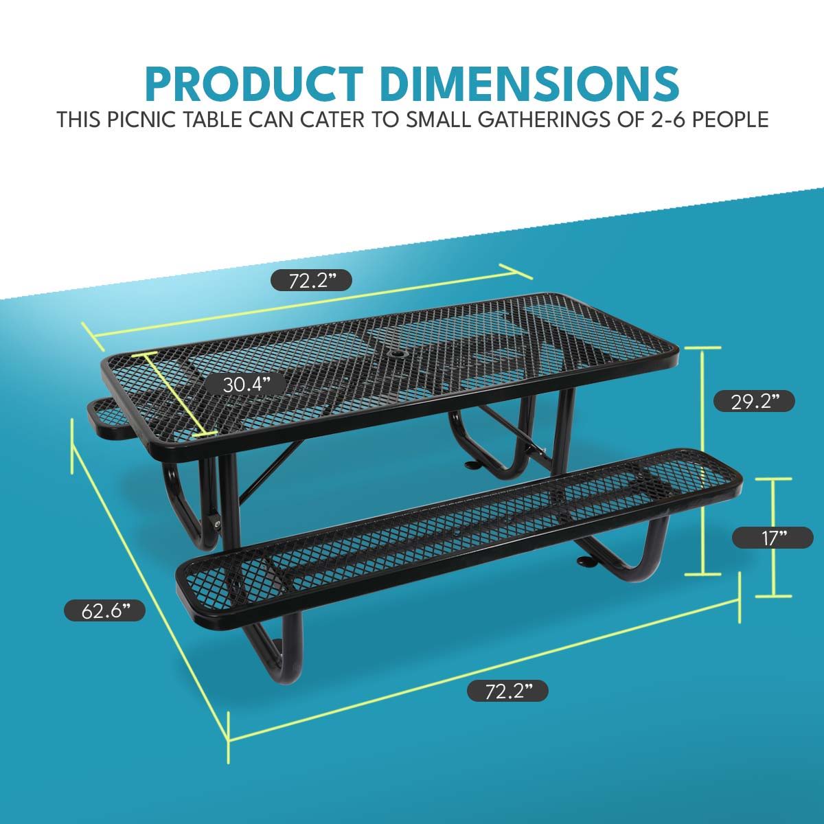 Outdoor Steel Picnic Rectangular Table With Umbrella Pole, photo 17 of 21
