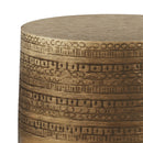 Johnsen 15 Inch Wide Tribal Pattern Metal Accent Table in Antique Gold