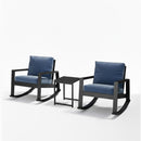 Outdoor Rocking Bistro Set Of 3, Oversized Rocking Chairs With Cushions And Side Table - Black / Blue by HouseOfZazla