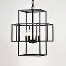 4 Light Metal Lantern Tiered Pendant Hanging Light Fixtures, Industrial Farmhouse Adjustable Height Chandeliers For Dining Room Hallway Foyer Entryway (E12 Bulbs Not Included) by HouseOfZazla