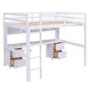 Full Size Loft Bed With Desk, Cabinets, Drawers, Charging Station And Bedside Tray, Sturdy Frame, No Box Spring Required - White by Unique Piece Furniture